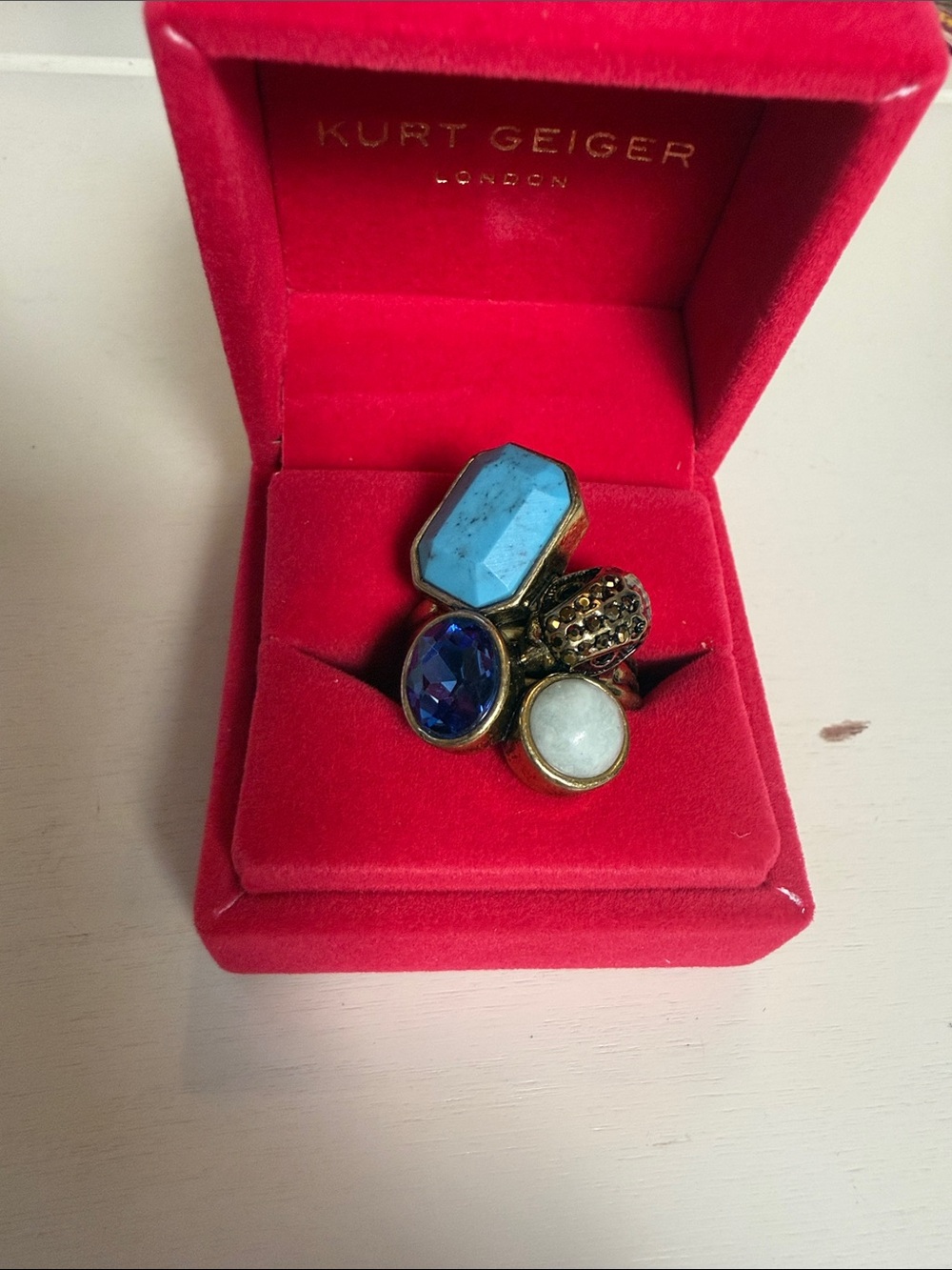 Kurt Geiger Turquoise, Sapphire and Ivory Multi-Stone Cluster Ring